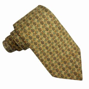 Hermes Men's Tie Geometric Floral Yellow/Sage Silk 7740 OA 3 3/8" (W) x 58" (L)